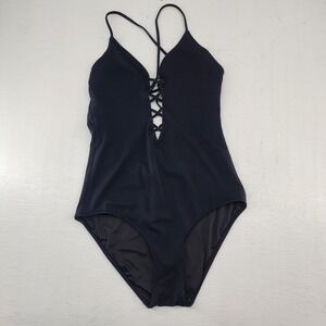 Victoria's Secret Size Medium | Black Lace Up V-Neck One Piece Swimsuit